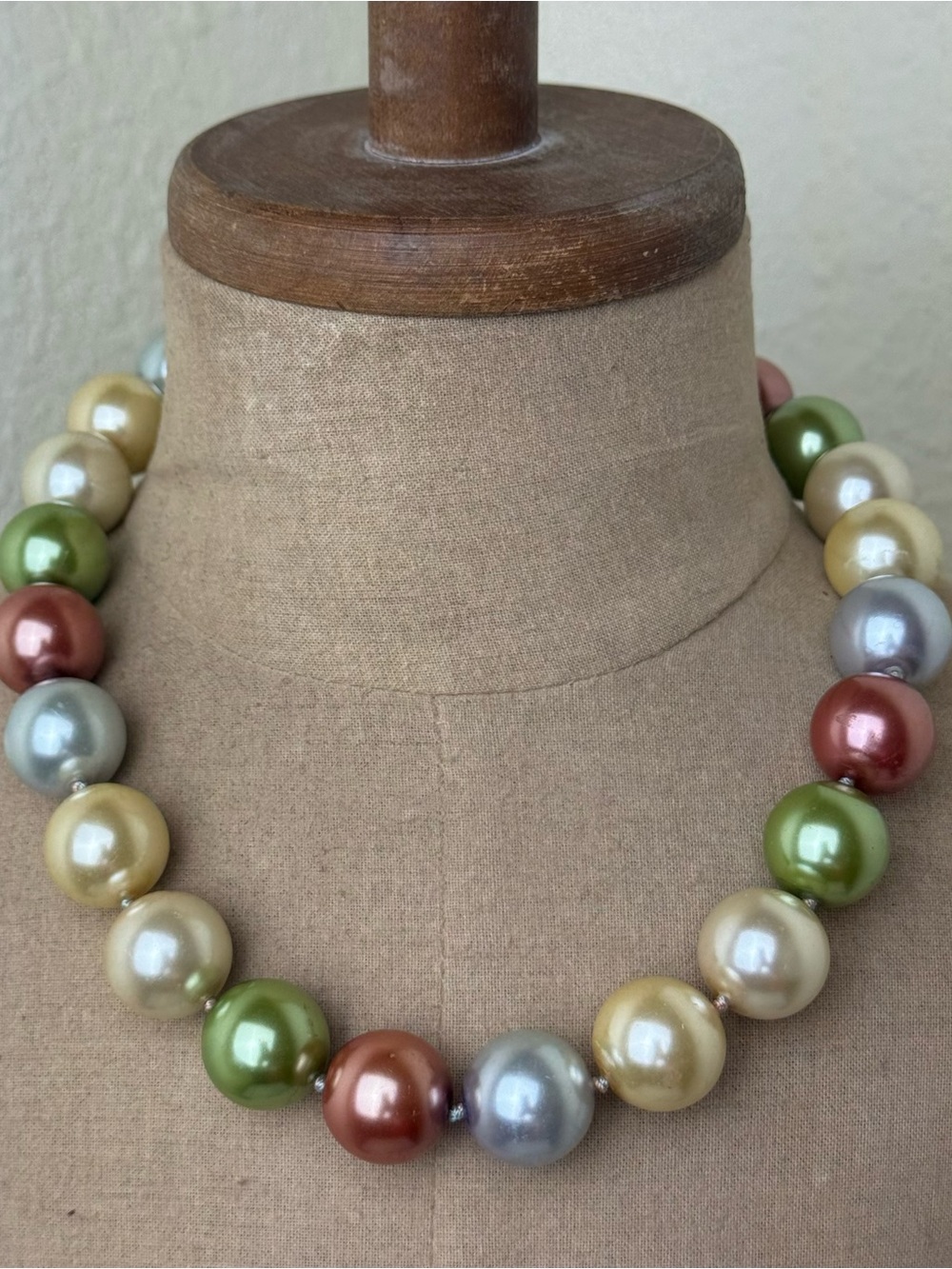 Hand Knotted Faux Pearl Necklace Multi Pastel Colors